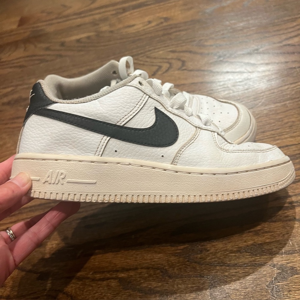Nike Air Force 1 Youth big kid size 4.5, white and black swoosh. New laces